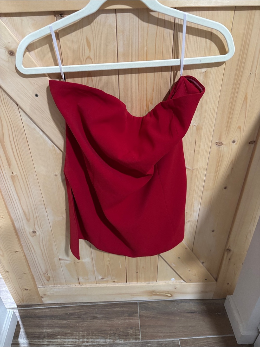 Red Strapless Draped Women’s Blouse